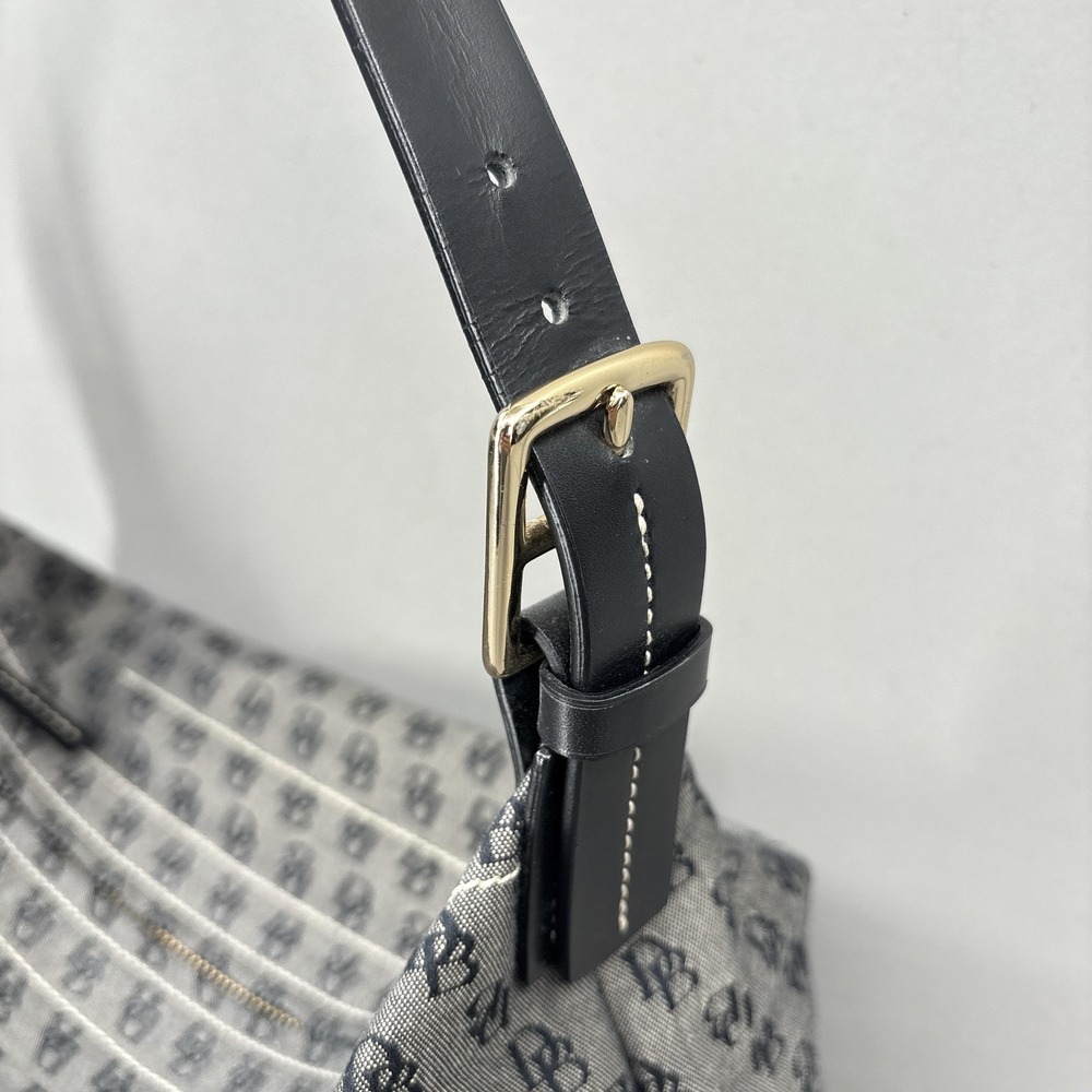 Dooney & Bourke Shoulder Bag Womens Medium Gray Monogram Canvas Leather Zip - Picture 3 of 12